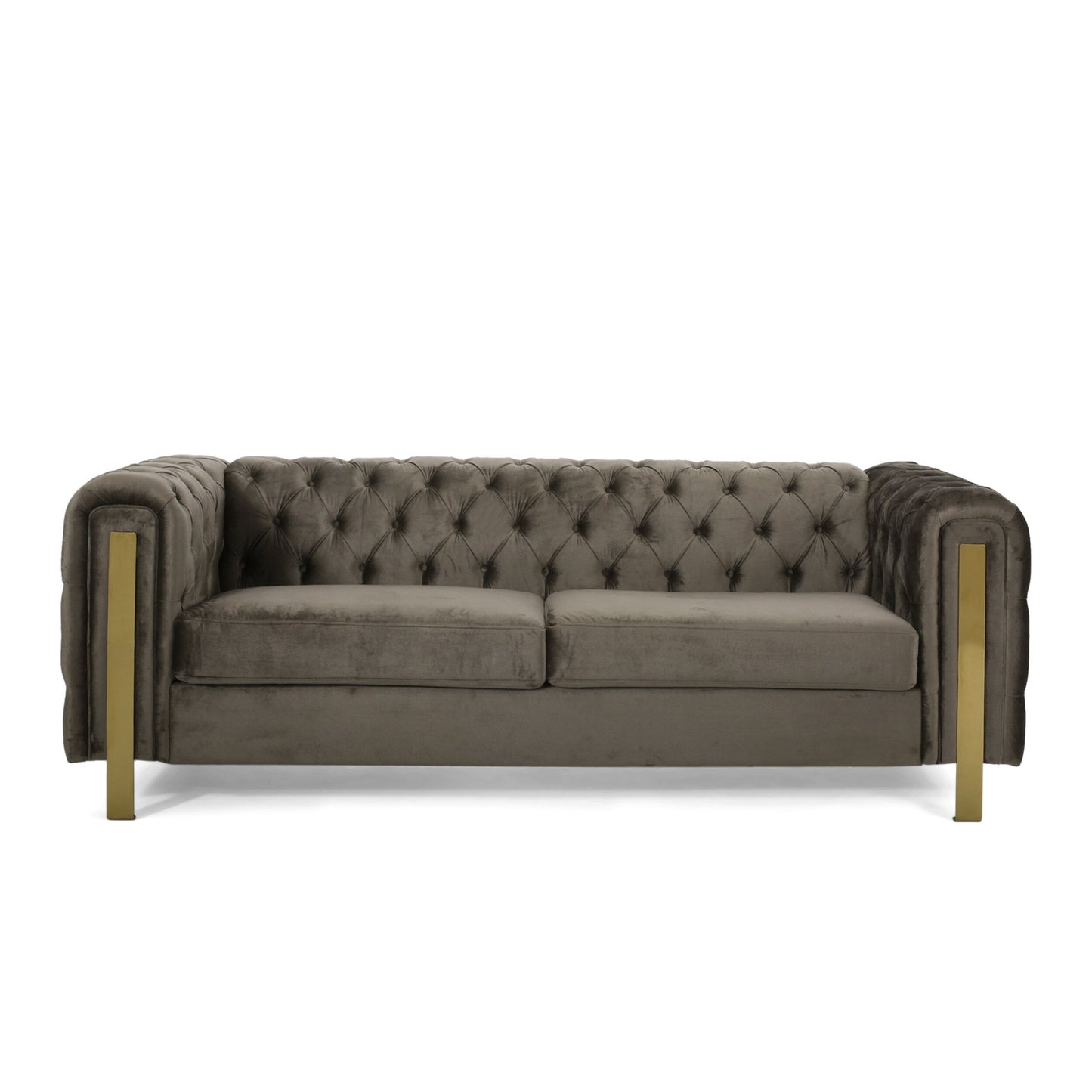 83.75 Velvet 3-Seater Sofa with Tufted Diamond Stitching, Gold Accents, and Iron Legs