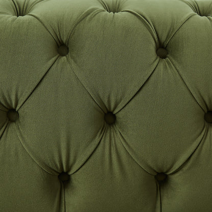 83.75 Velvet 3-Seater Sofa with Tufted Diamond Stitching, Gold Accents, and Iron Legs