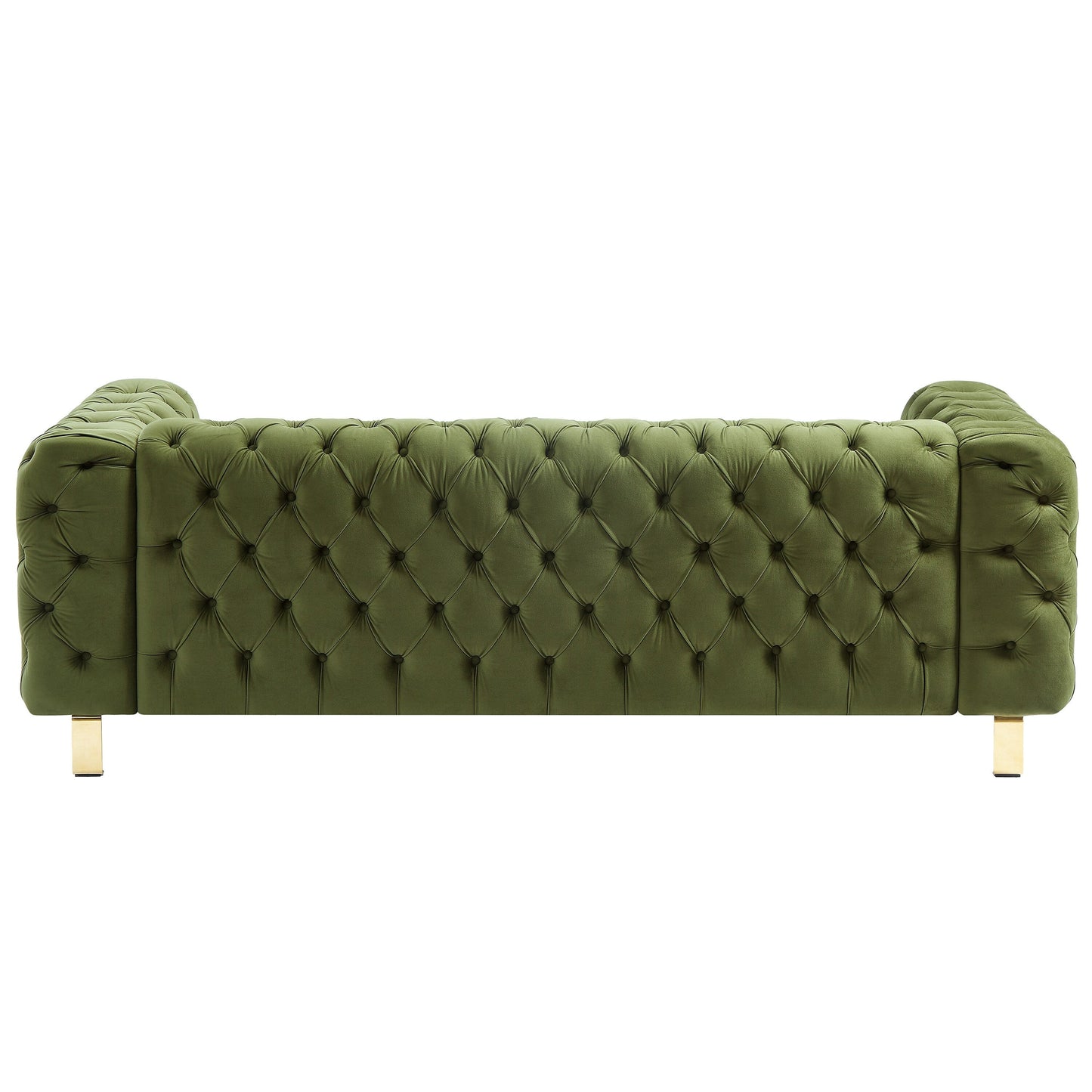 83.75 Velvet 3-Seater Sofa with Tufted Diamond Stitching, Gold Accents, and Iron Legs