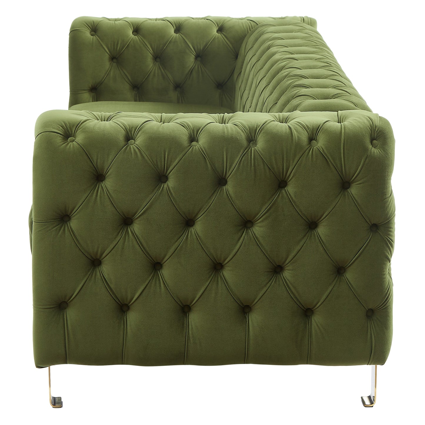 83.75 Velvet 3-Seater Sofa with Tufted Diamond Stitching, Gold Accents, and Iron Legs