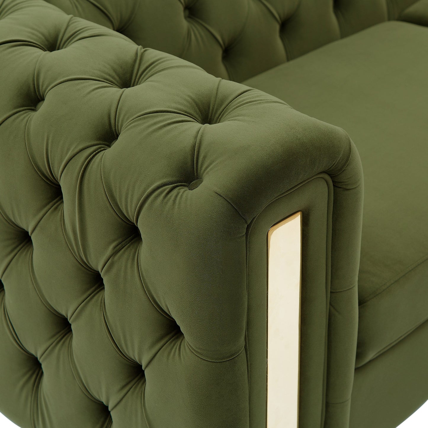 83.75 Velvet 3-Seater Sofa with Tufted Diamond Stitching, Gold Accents, and Iron Legs