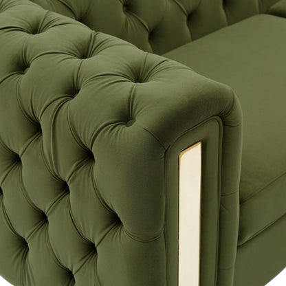 83.75 Velvet 3-Seater Sofa with Tufted Diamond Stitching, Gold Accents, and Iron Legs