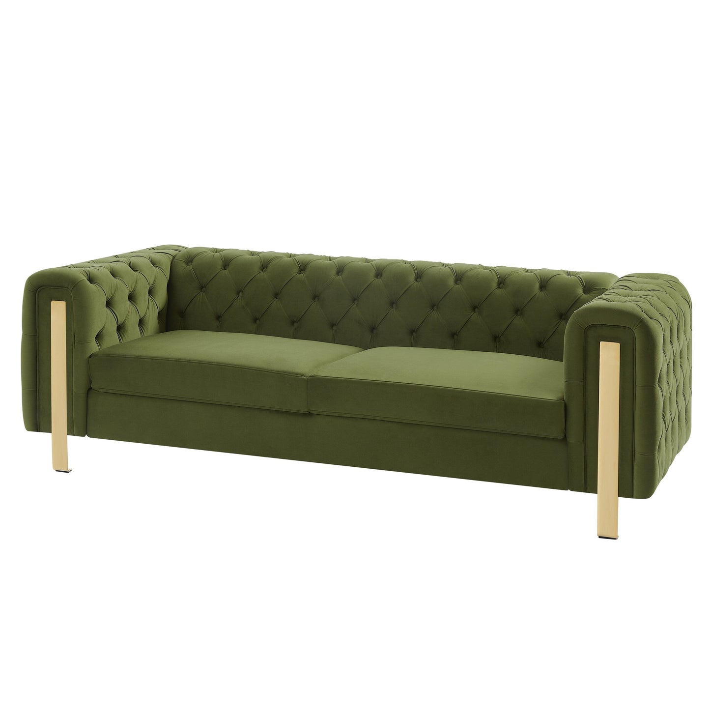 83.75 Velvet 3-Seater Sofa with Tufted Diamond Stitching, Gold Accents, and Iron Legs