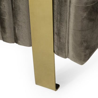 83.75 Velvet 3-Seater Sofa with Tufted Diamond Stitching, Gold Accents, and Iron Legs