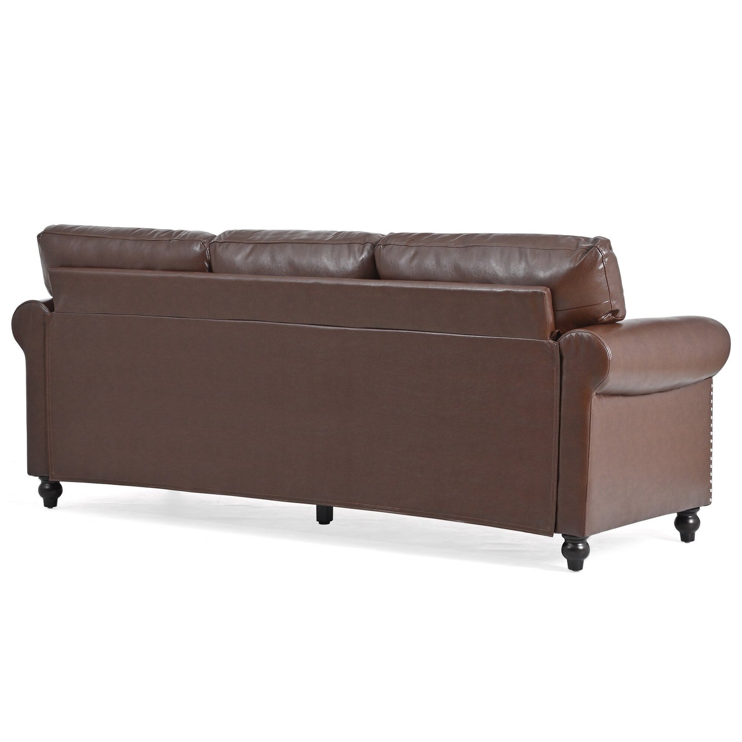 83.86 Fabric Roll-Arm 3-Seater Sofa with Pocket Spring Seat, PP Foam Backrest, and Solid Wood Frame