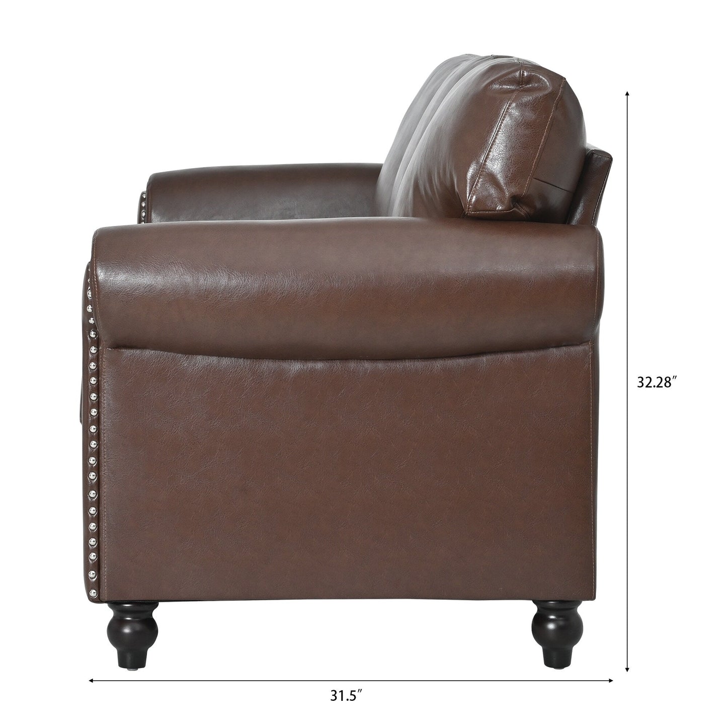 83.86 Fabric Roll-Arm 3-Seater Sofa with Pocket Spring Seat, PP Foam Backrest, and Solid Wood Frame