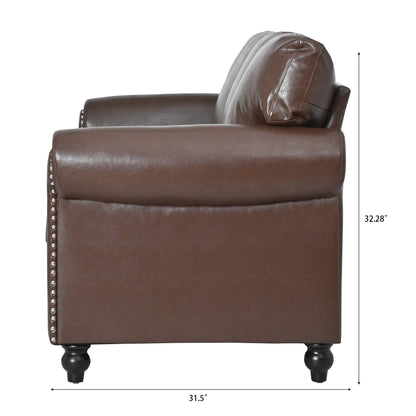 83.86 Fabric Roll-Arm 3-Seater Sofa with Pocket Spring Seat, PP Foam Backrest, and Solid Wood Frame