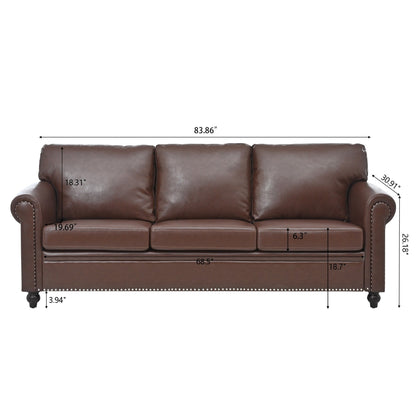 83.86 Fabric Roll-Arm 3-Seater Sofa with Pocket Spring Seat, PP Foam Backrest, and Solid Wood Frame