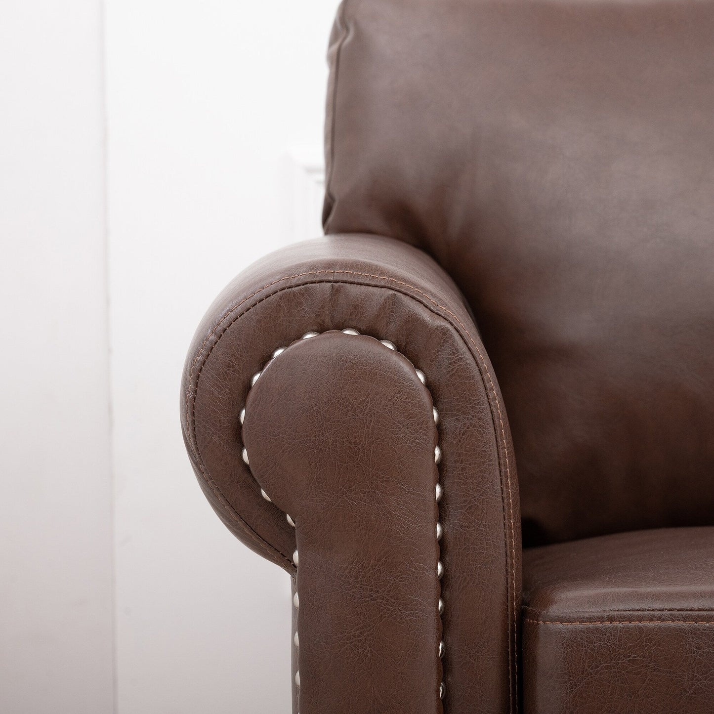 83.86 Fabric Roll-Arm 3-Seater Sofa with Pocket Spring Seat, PP Foam Backrest, and Solid Wood Frame