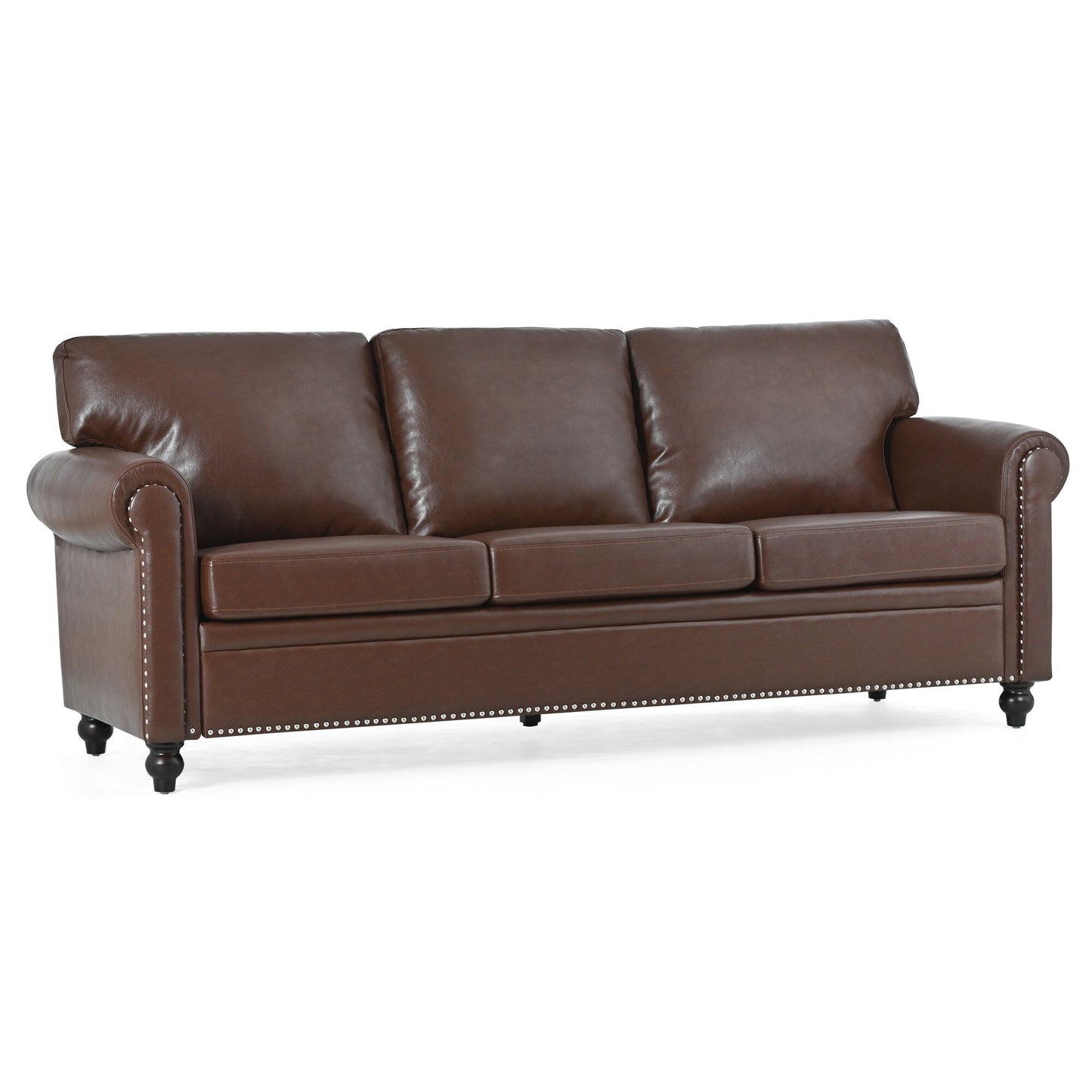 83.86 Fabric Roll-Arm 3-Seater Sofa with Pocket Spring Seat, PP Foam Backrest, and Solid Wood Frame