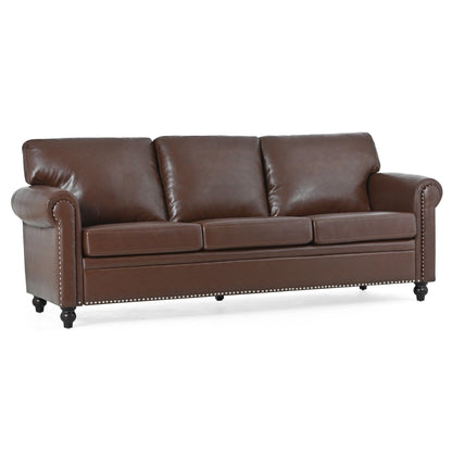 83.86 Fabric Roll-Arm 3-Seater Sofa with Pocket Spring Seat, PP Foam Backrest, and Solid Wood Frame