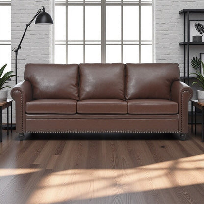 83.86 Fabric Roll-Arm 3-Seater Sofa with Pocket Spring Seat, PP Foam Backrest, and Solid Wood Frame