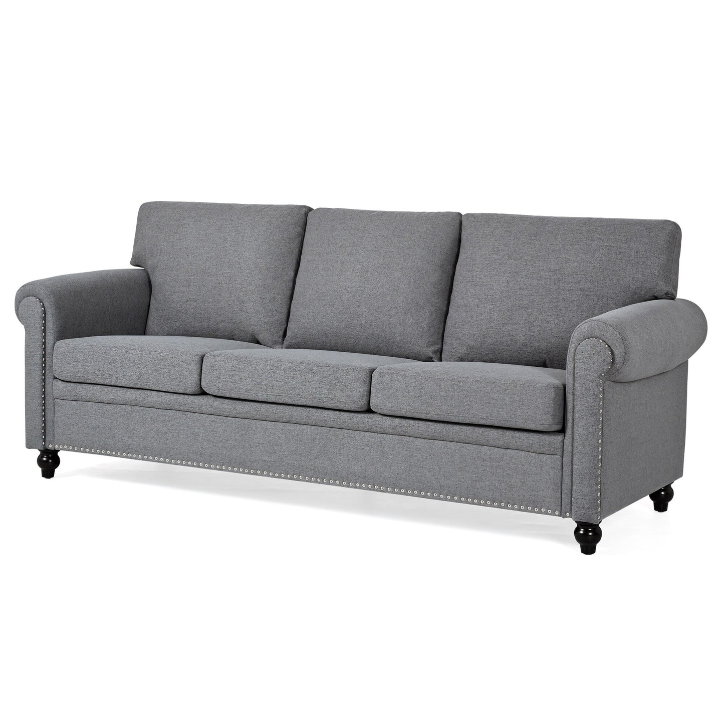 83.86 Fabric Roll-Arm 3-Seater Sofa with Pocket Spring Seat, PP Foam Backrest, and Solid Wood Frame