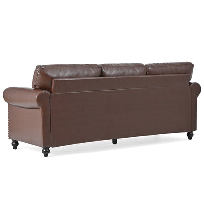 83.86 Fabric Roll-Arm 3-Seater Sofa with Pocket Spring Seat, PP Foam Backrest, and Solid Wood Frame