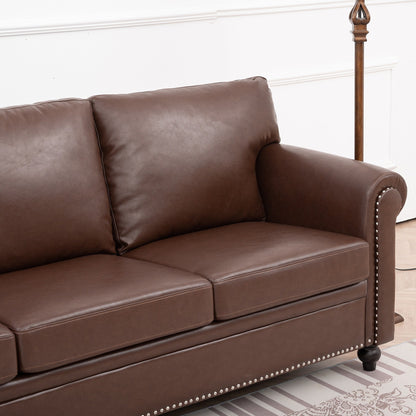 83.86 Fabric Roll-Arm 3-Seater Sofa with Pocket Spring Seat, PP Foam Backrest, and Solid Wood Frame