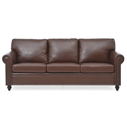83.86 Fabric Roll-Arm 3-Seater Sofa with Pocket Spring Seat, PP Foam Backrest, and Solid Wood Frame