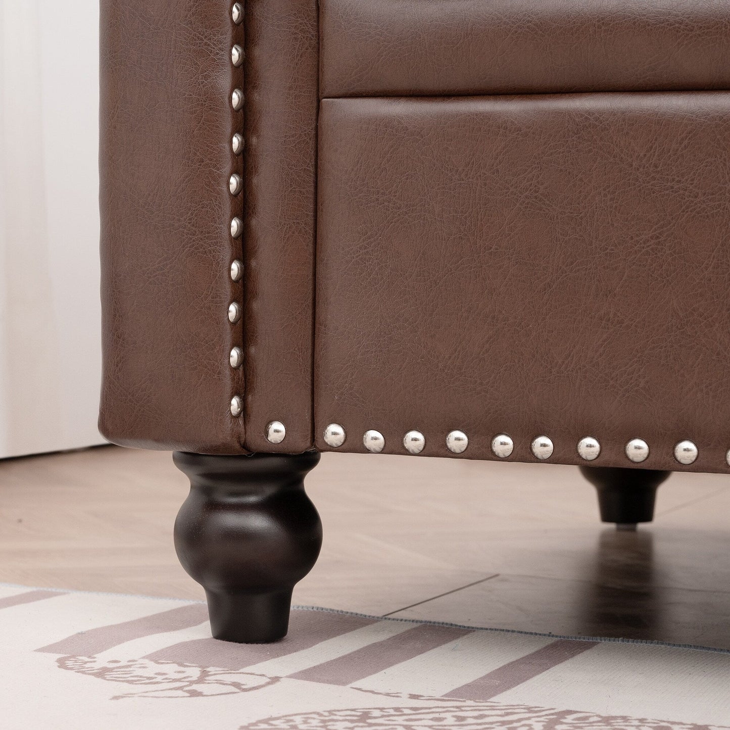 83.86 Fabric Roll-Arm 3-Seater Sofa with Pocket Spring Seat, PP Foam Backrest, and Solid Wood Frame