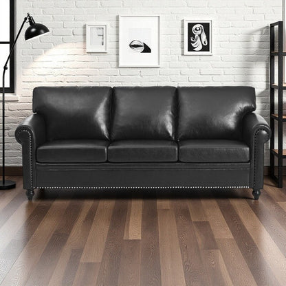 83.86 Fabric Roll-Arm 3-Seater Sofa with Pocket Spring Seat, PP Foam Backrest, and Solid Wood Frame