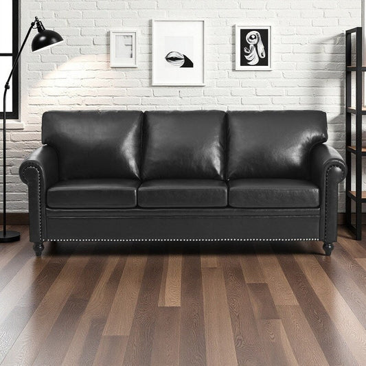 83.86 Fabric Roll-Arm 3-Seater Sofa with Pocket Spring Seat, PP Foam Backrest, and Solid Wood Frame