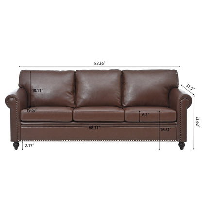 83.86 Upholstered 3-seater Sofa with Nailheads and Birch Feet for Living Room