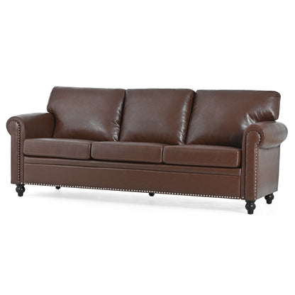 83.86 Upholstered 3-seater Sofa with Nailheads and Birch Feet for Living Room