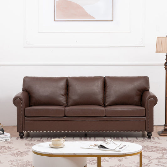83.86 Upholstered 3-seater Sofa with Nailheads and Birch Feet for Living Room