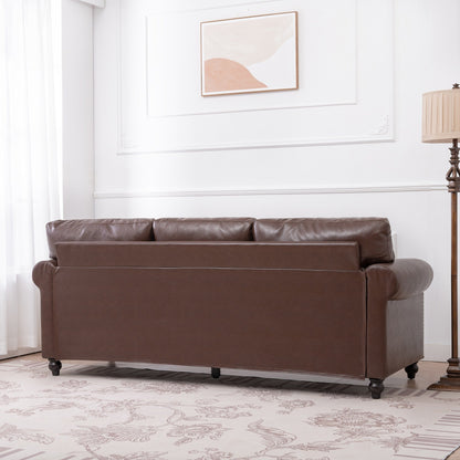 83.86 Upholstered 3-seater Sofa with Nailheads and Birch Feet for Living Room