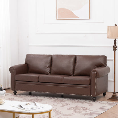 83.86 Upholstered 3-seater Sofa with Nailheads and Birch Feet for Living Room