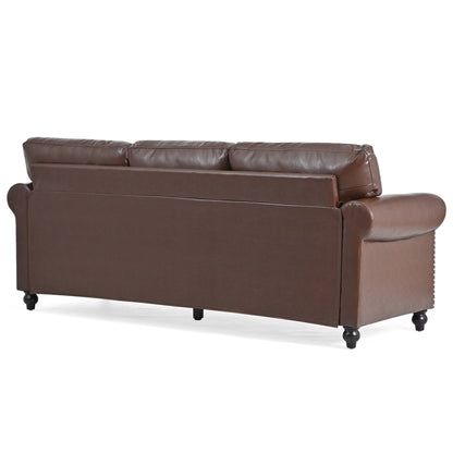 83.86 Upholstered 3-seater Sofa with Nailheads and Birch Feet for Living Room