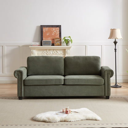 83.8 2-in-1 Polyester 3-seater Nailheads Convertible Pullout Sofa Bed with Folding Mattress for Living Room