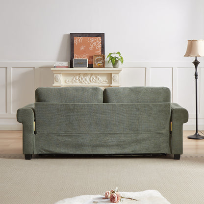 83.8 2-in-1 Polyester 3-seater Nailheads Convertible Pullout Sofa Bed with Folding Mattress for Living Room