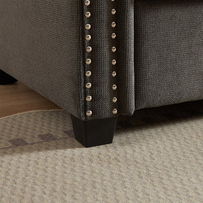 83.8 2-in-1 Polyester 3-seater Nailheads Convertible Pullout Sofa Bed with Folding Mattress for Living Room