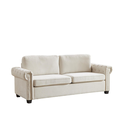 83.8 2-in-1 Polyester 3-seater Nailheads Convertible Pullout Sofa Bed with Folding Mattress for Living Room
