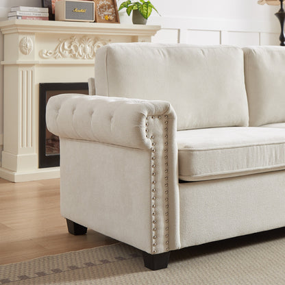 83.8 2-in-1 Polyester 3-seater Nailheads Convertible Pullout Sofa Bed with Folding Mattress for Living Room