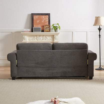 83.8 2-in-1 Polyester 3-seater Nailheads Convertible Pullout Sofa Bed with Folding Mattress for Living Room