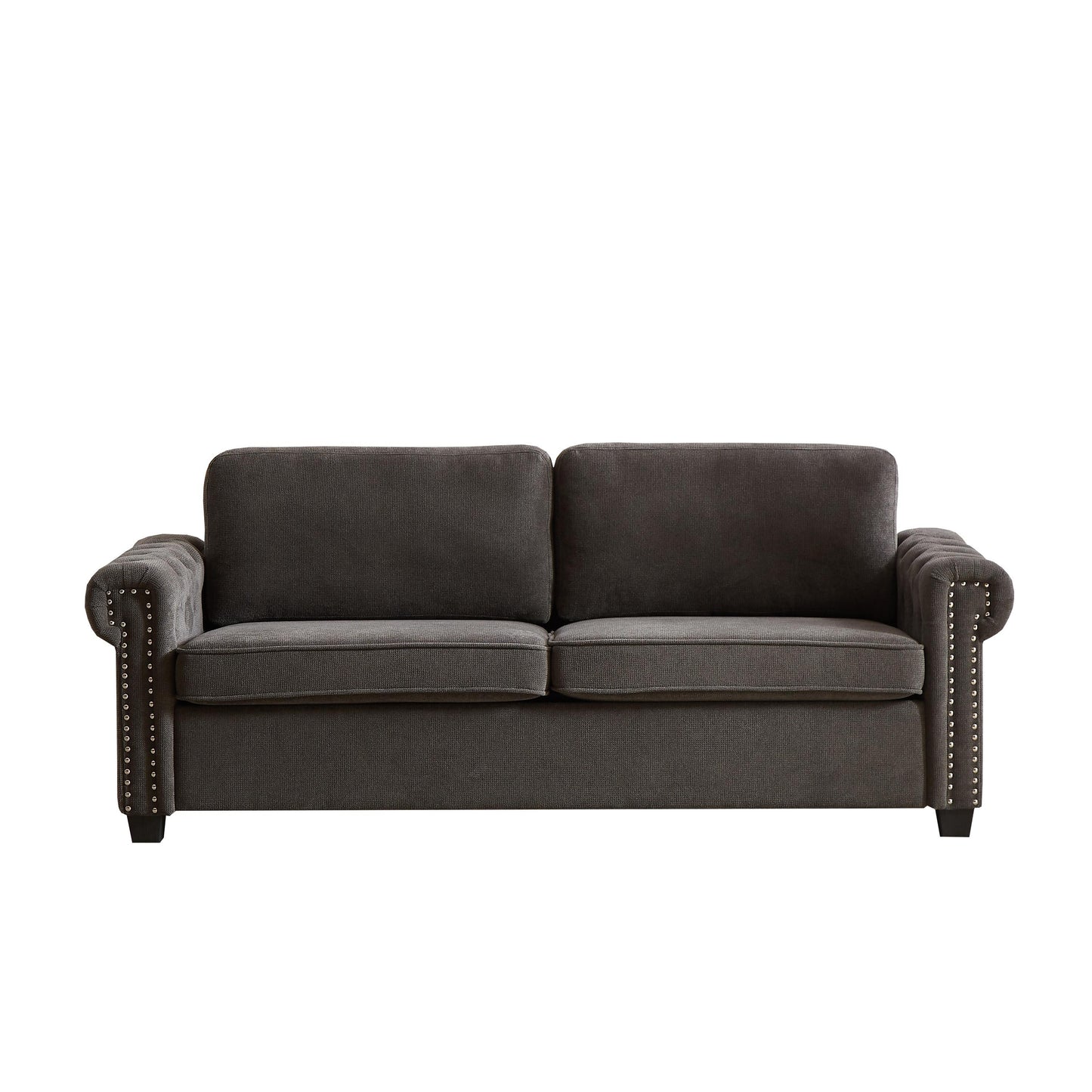 83.8 2-in-1 Polyester 3-seater Nailheads Convertible Pullout Sofa Bed with Folding Mattress for Living Room