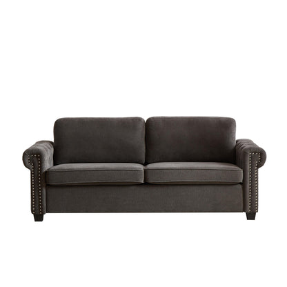 83.8 2-in-1 Polyester 3-seater Nailheads Convertible Pullout Sofa Bed with Folding Mattress for Living Room