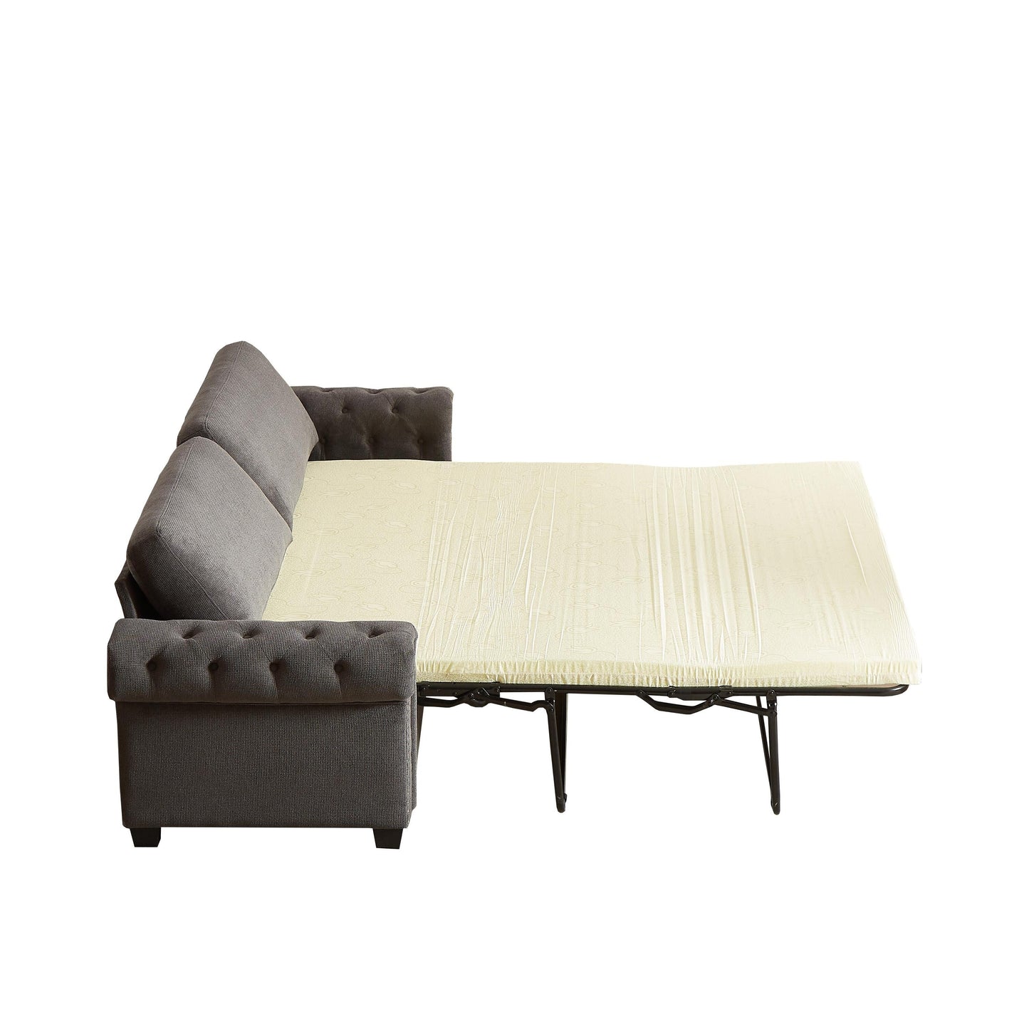 83.8 2-in-1 Polyester 3-seater Nailheads Convertible Pullout Sofa Bed with Folding Mattress for Living Room
