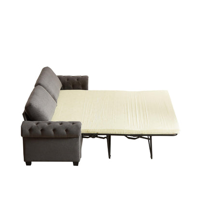 83.8 2-in-1 Polyester 3-seater Nailheads Convertible Pullout Sofa Bed with Folding Mattress for Living Room