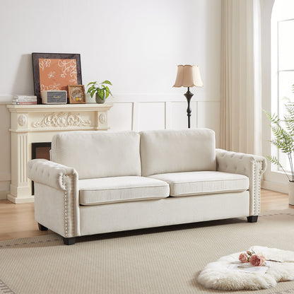 83.8 2-in-1 Polyester 3-seater Nailheads Convertible Pullout Sofa Bed with Folding Mattress for Living Room
