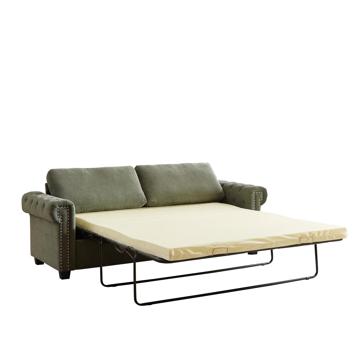 83.8 2-in-1 Polyester 3-seater Nailheads Convertible Pullout Sofa Bed with Folding Mattress for Living Room