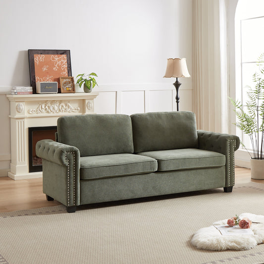 83.8 2-in-1 Polyester 3-seater Nailheads Convertible Pullout Sofa Bed with Folding Mattress for Living Room