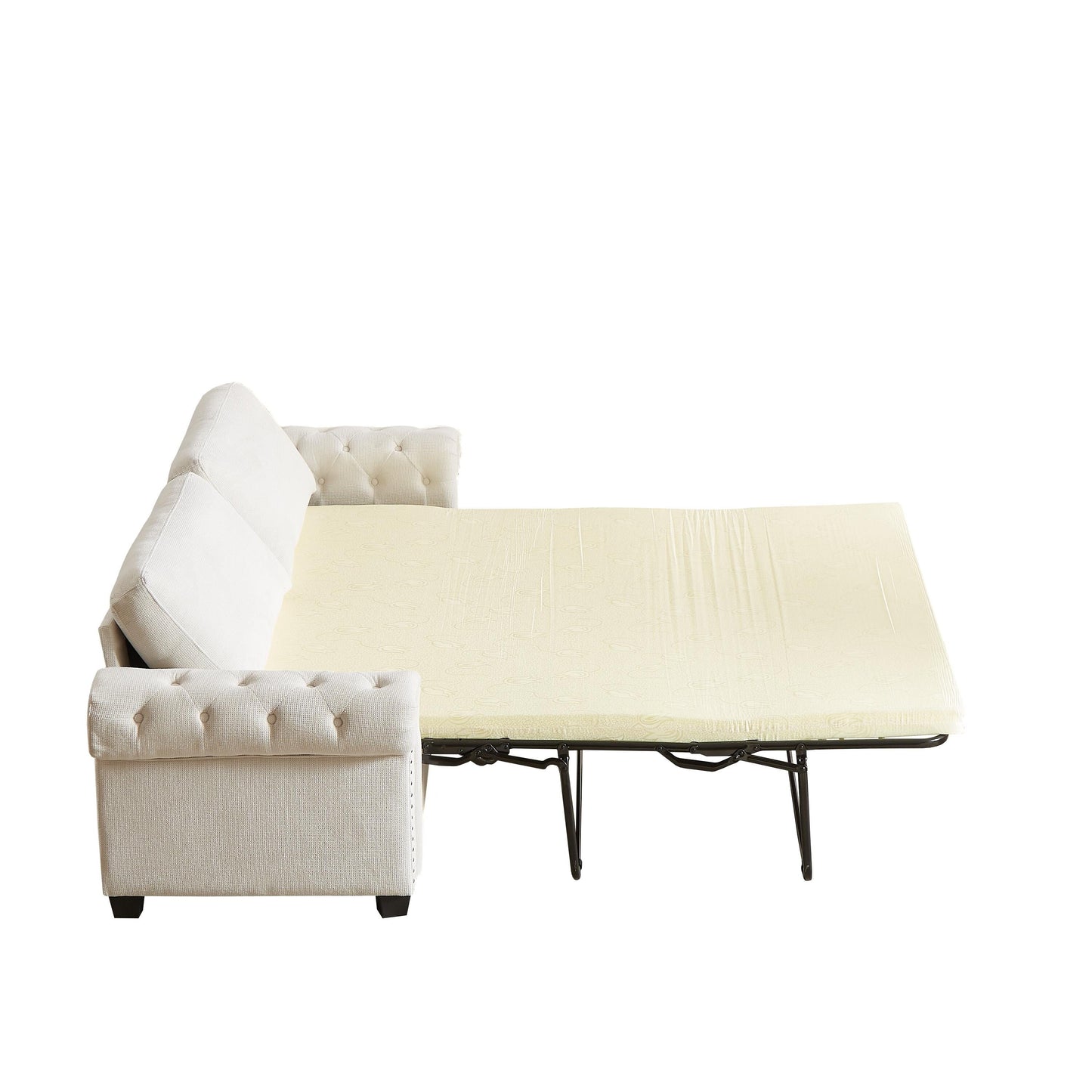 83.8 2-in-1 Polyester 3-seater Nailheads Convertible Pullout Sofa Bed with Folding Mattress for Living Room