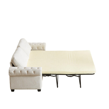 83.8 2-in-1 Polyester 3-seater Nailheads Convertible Pullout Sofa Bed with Folding Mattress for Living Room