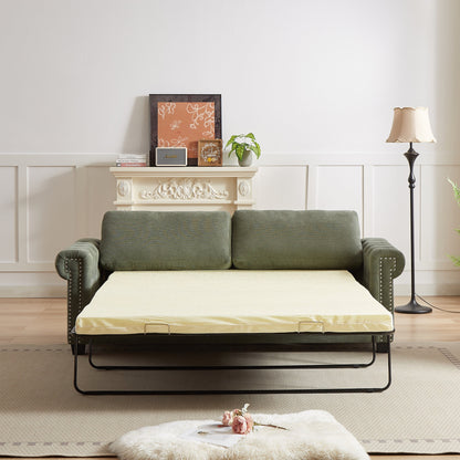 83.8 2-in-1 Polyester 3-seater Nailheads Convertible Pullout Sofa Bed with Folding Mattress for Living Room