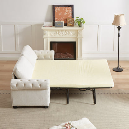 83.8 2-in-1 Polyester 3-seater Nailheads Convertible Pullout Sofa Bed with Folding Mattress for Living Room