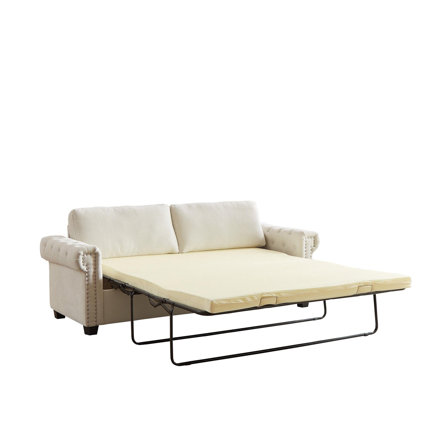 83.8 2-in-1 Polyester 3-seater Nailheads Convertible Pullout Sofa Bed with Folding Mattress for Living Room