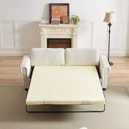 83.8 2-in-1 Polyester 3-seater Nailheads Convertible Pullout Sofa Bed with Folding Mattress for Living Room