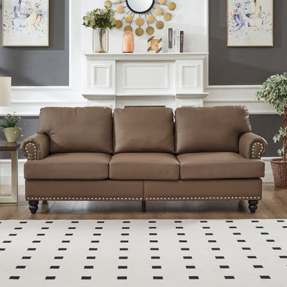 83 Classic Leather Sofa - 3-Seater Genuine-Look Cowhide Couch with Nailhead Trim, Durable Faux Leather Upholstery