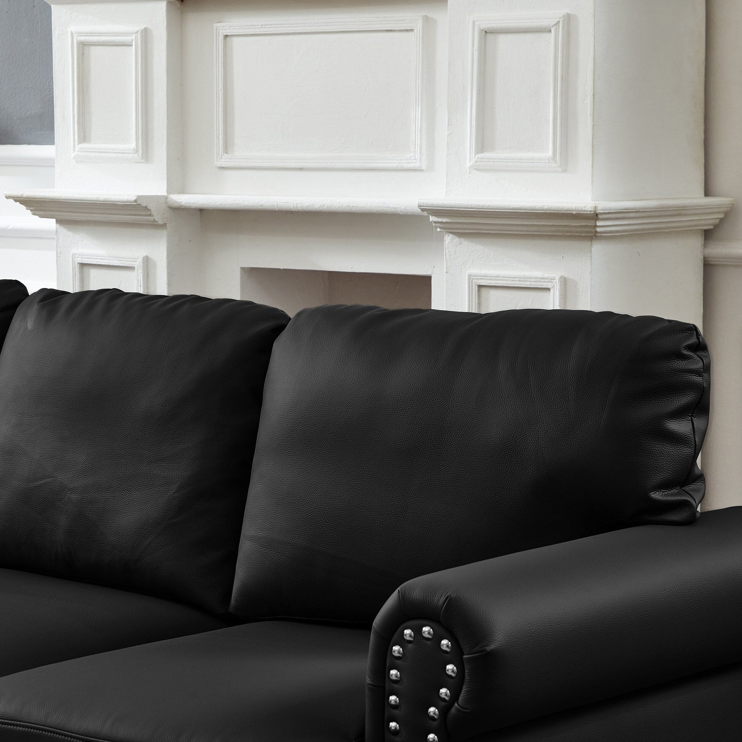 83 Classic Leather Sofa - 3-Seater Genuine-Look Cowhide Couch with Nailhead Trim, Durable Faux Leather Upholstery
